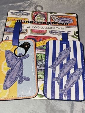 Wandering Moon Set of Two Fish Luggage Tags Sardines Blue, Yellow Ls